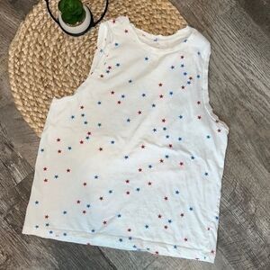 Fifth Sun white muscle tank with red and blue stars size xsmall